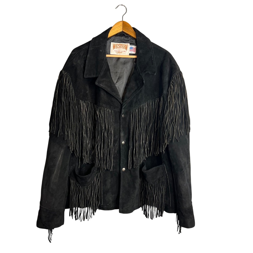 Schott NYC Black Suede Fringe Western Jacket